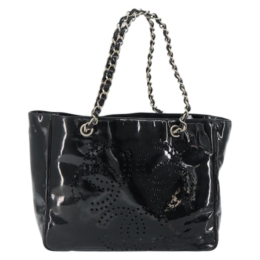 Chanel Patent Leather Triple Coco Chain Tote Bag Black